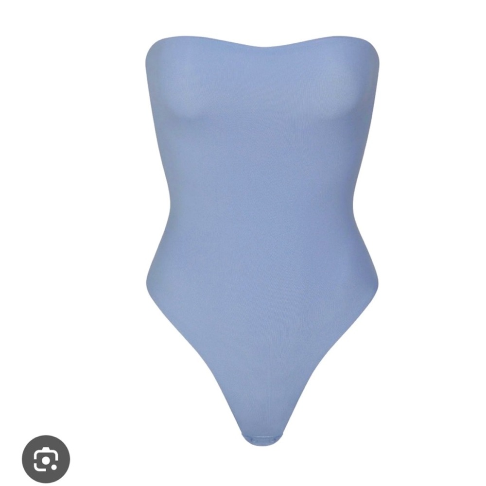 SKIMS Strapless Light Blue Thong Bodysuit